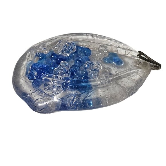 Handcrafted Glass Pendant Blue Clear Beads Statement Art Deco Fashion Jewelry - Picture 3 of 5